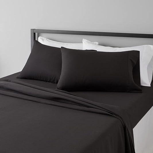 Amazon Basics Lightweight Super Soft Easy Care Breathable Comfortable Microfiber 4 Piece Bed Sheet Set with 14-Inch Deep Pockets, Full, Black, Solid AmazonBasics