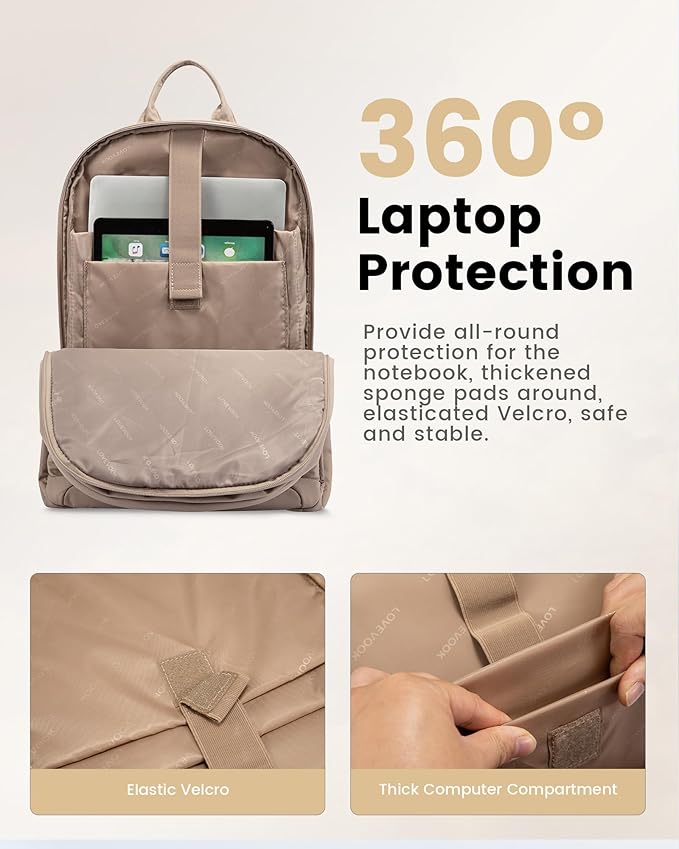 LOVEVOOK 17.3 Inch Laptop Backpack for Women - Work/Business Computer Backpack Purse, Large Capacity Casual Daypack, Travel Bag for Lawyer, Doctor, Teacher, Classic Khaki