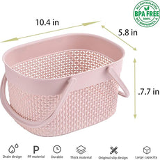 rejomiik Portable Shower Caddy Basket, Plastic Organizer Storage Tote with Handles Toiletry Bag Bin Box for Bathroom, College Dorm Room Essentials, Kitchen, Camp, Gym, Pink