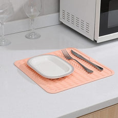 Silicone Dish Drying Mat for Multiple Usage,Easy clean,Eco-friendly,Heat-resistant Silicone Mat for Kitchen Counter or Sink,Refrigerator or Drawer liner Pink M 12 inches x 12 inches