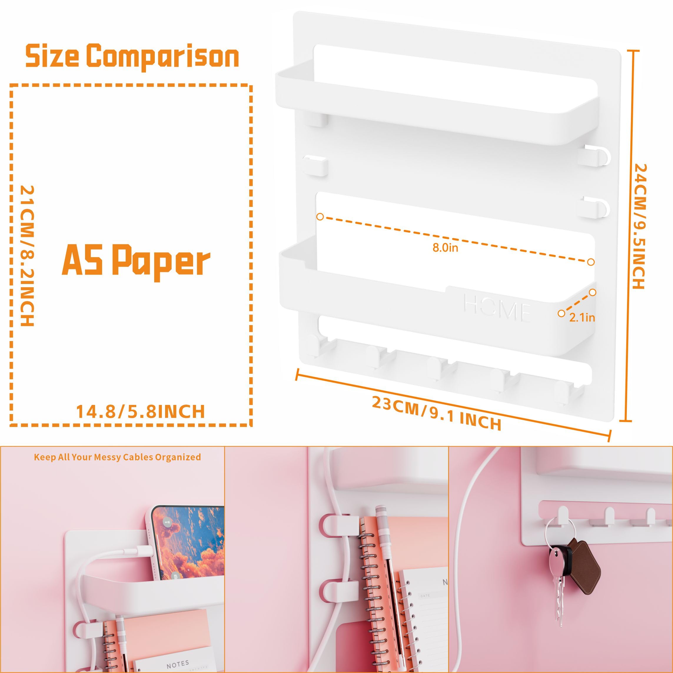 Yieach Bedside Shelf for Dorm Bed,Rv,Small Room and Nightstand,Wall Mounted Floating Shelves and Bedside Wall Organizer for Remote,Phone Holder,Charging Shelf,Cute Bedroom Decor for College Girl,Black