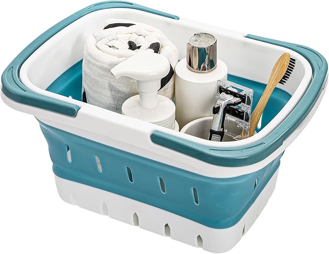 Kingrol 2-Pack Portable Shower Caddy Tote, Collapsible Plastic Storage Basket with Handle, Organizer Bin for Bathroom, Kitchen, College Dorm, Gym, Pantry, Garage