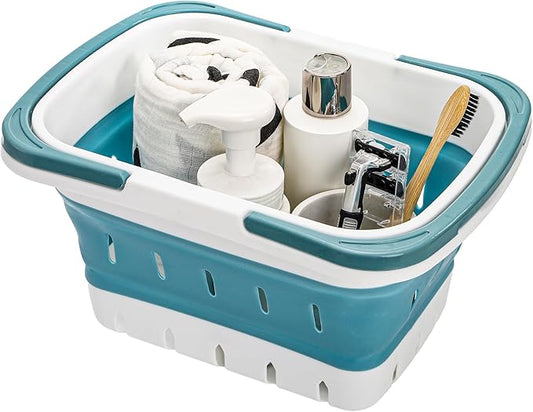 Kingrol 2-Pack Portable Shower Caddy Tote, Collapsible Plastic Storage Basket with Handle, Organizer Bin for Bathroom, Kitchen, College Dorm, Gym, Pantry, Garage