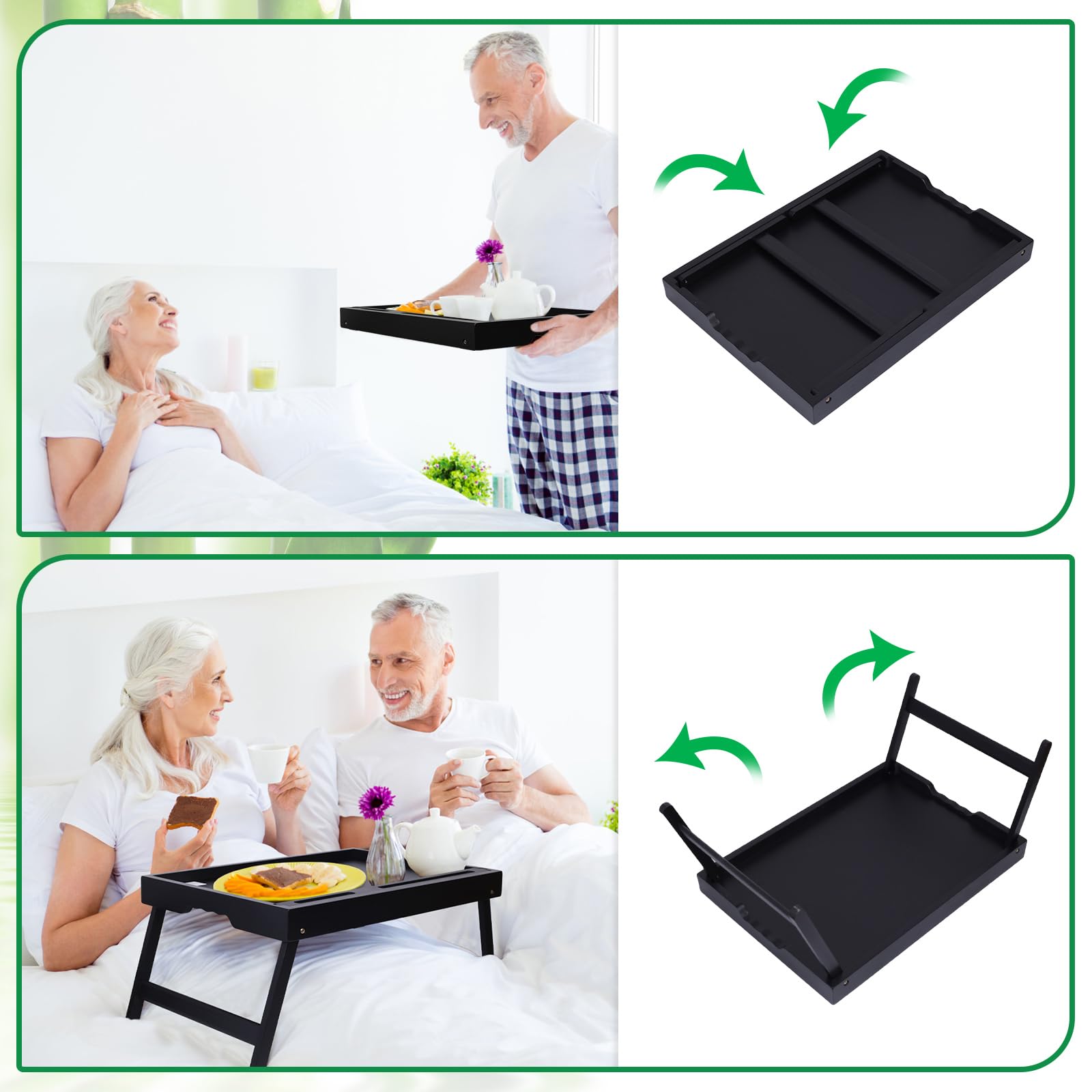 Bed Tray Table with Handles Folding Legs Bamboo Breakfast Food Tray with Media Slot for Platters,Laptop Desk,Snack,TV Tray Kitchen Serving Tray Dormly