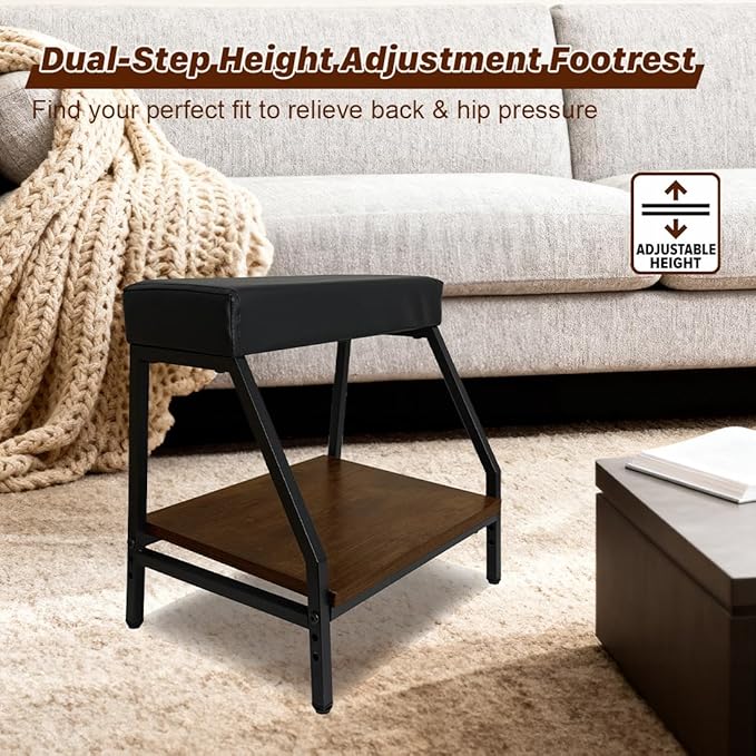 Double Step Under Desk Footrest - 15.7" H Ergonomic Adjustable Foot Stool for Office, Relieves Lower Back & Hip Pressure, Comfortabl Home Office Desk Computer Foot Rest