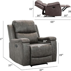 CANMOV Leather Recliner Chair, Classic and Traditional Manual Recliner Chair with Overstuffed Arms and Back, Manual Single Sofa with Concealed Cup Holders,Grey