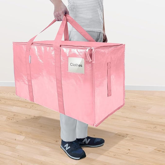 TICONN 6 Pack Extra Large Moving Bags with Zippers & Carrying Handles, Heavy-Duty Storage Tote Moving Boxes for Space Saving (6 Pack, Coral)