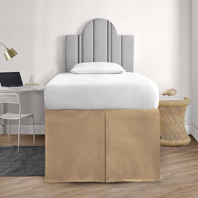 600TC -Dorm Bed Skirt - Split Corner Tailored Dorm Sized Bed Skirt - Dorm Room Essentials - Dorm Bed Skirt 100% Egyptian Cotton - Dorm Décor Bed Skirt Twin XL - 60" Drop (Taupe, Solid)