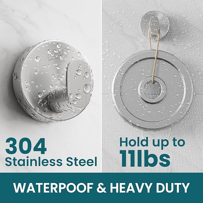 TAILI Stylish 304 Stainless Steel Bathroom Suction Hooks for Towel, Bathrobe, Loofah, No Damage Hanging Glass Shower Wall Hook, Patented Strong Suction Cup Holder, Hold Up to 11 Lbs, I-Cylinder Silver