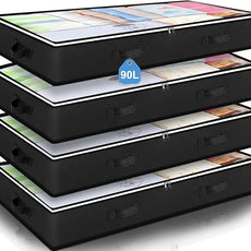 Budding Joy 90L Under Bed Storage Containers, Closet Organizers and Storage Bins, Foldable Underbed Storage Bags for Blankets, Towels, Comforter, Sweaters, Pillows, Linen Sheets, Wrapping Paper，Black