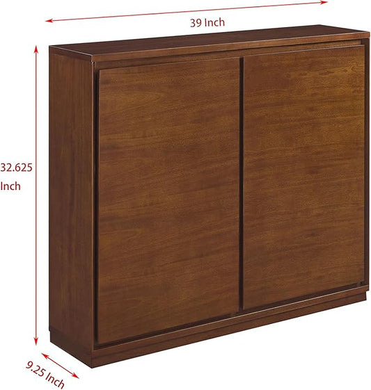 LKTART Mid Century Modern Sideboard Buffet Cabinet, Narrow Walnut Sideboard,Wood Storage Cabinet Credenza with 2 Doors for Living Room, Kitchen, Entryway, Hallway(9.25" D*39" L)