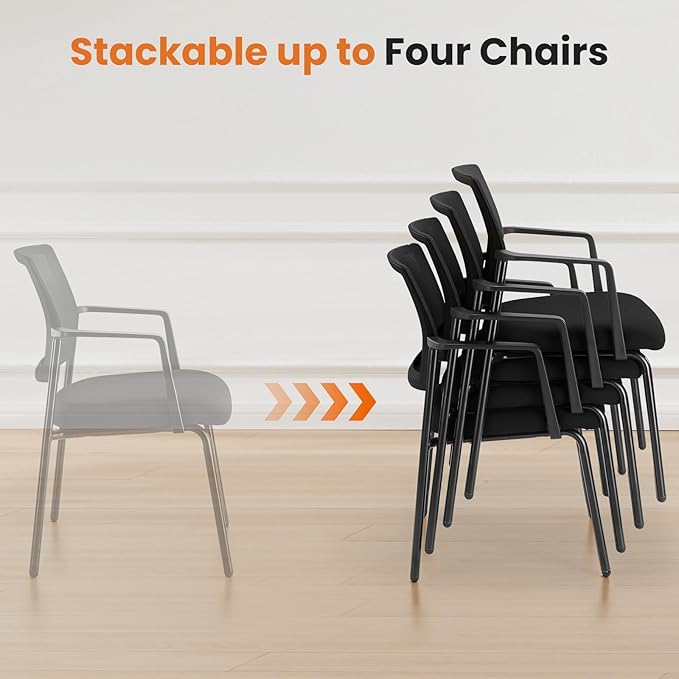 Sweetcrispy Stacking Folding Arm Chairs for 2 Pack - Mesh Back Upholstered Fabric Stack Chairs, Sturdy Metal, Easy to Use and Store, Outdoor and Indoor, for Home, Office, Party, Black