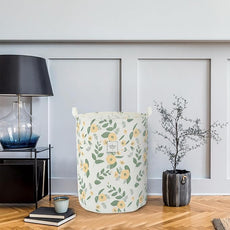 Large Foldable Laundry Basket Organizer Holder portable tall collapsible laundry hamper nusery Storage Basket Bin with Handles Closure (Waterproof Lining, Floral Green Orange)