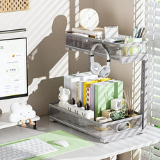 Uder Sink Organizer, High Adjustable 2 Tier Under Sink Organizers and Storage, Slide Out Metal Cabinet Organizers, Pull Out Sink Storage Drawer Shelf for Kitchen Bathroom Cabinet, Grey, 2 Pack