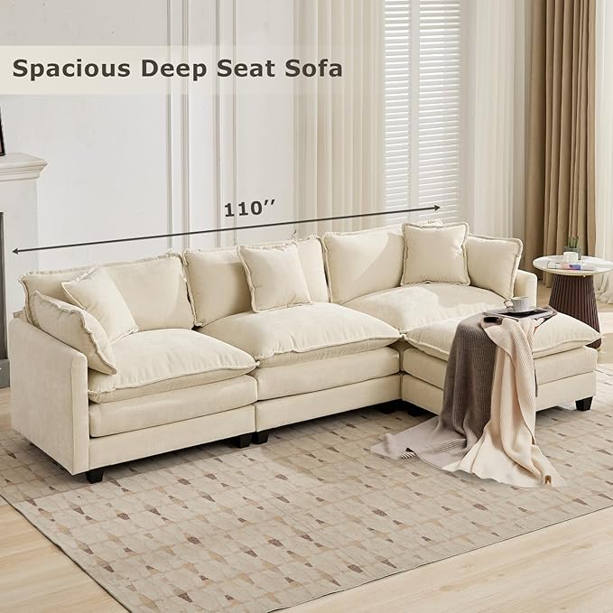SoarFlash 77.95" Chenille Sectional Sofa, Comfy Modular Loveseat Sofa, Modern 2-Seat Couch Deep Seat Sofa Set for Living Room,Beige