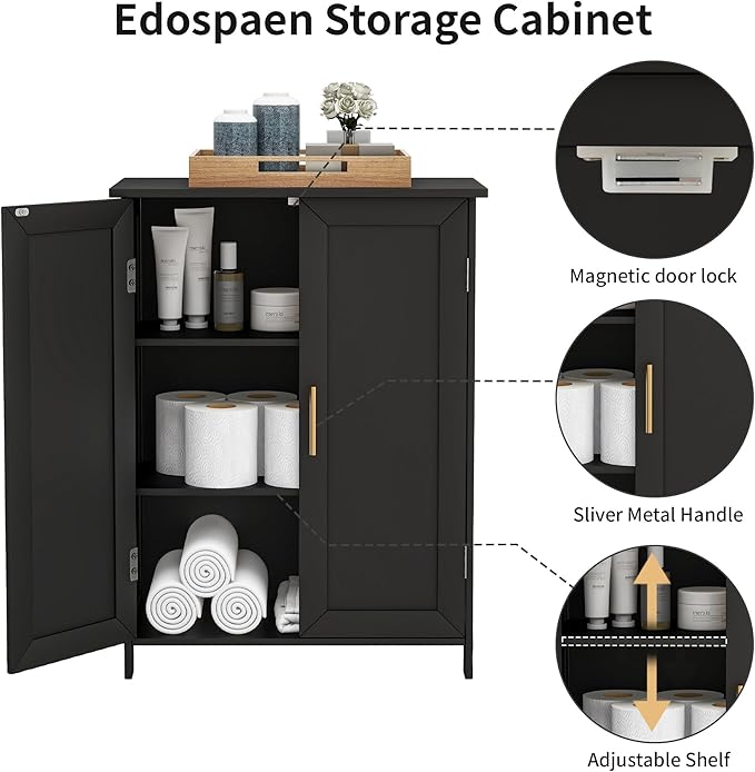 Bathroom Storage Floor Cabinet Freestanding Organizer with Adjustable Shelves for Bathroom Laundry Room,2 Doors