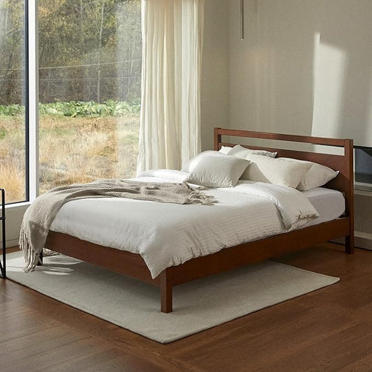 LIFEMENT Signature Wood Platform Bed Frame with Headboard, Essential, Noise Free, Under Bed Storage, No Box Spring Needed, Easy Assembly (Cherry, Twin)