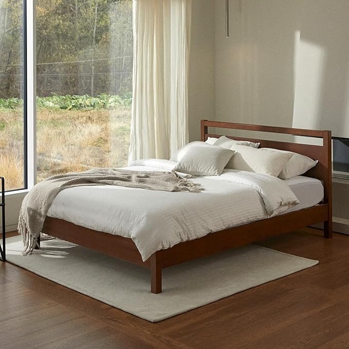 LIFEMENT Signature Wood Platform Bed Frame with Headboard, Essential, Noise Free, Under Bed Storage, No Box Spring Needed, Easy Assembly (Cherry, Queen (U.S. Standard))
