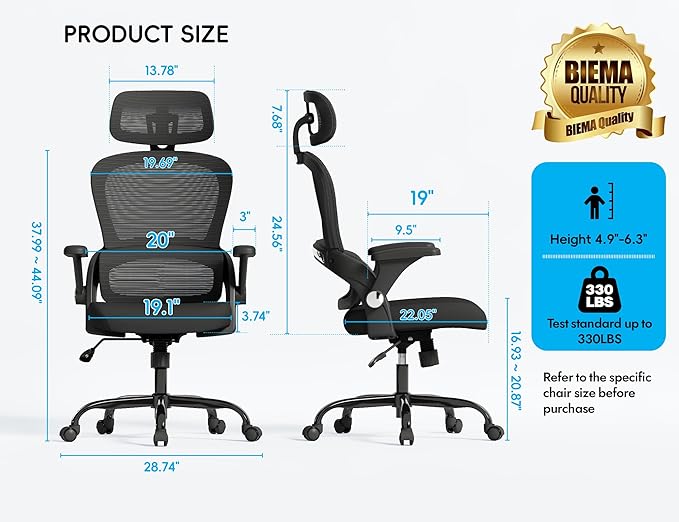 TRALT Office Chair - Ergonomic Office Chair with Back Support, Computer Chair - Home Office Desk Chair, 330 lbs Wide Seat Big and Tall Office Chairs with Headrest, Comfy Desk Chairs (Black)