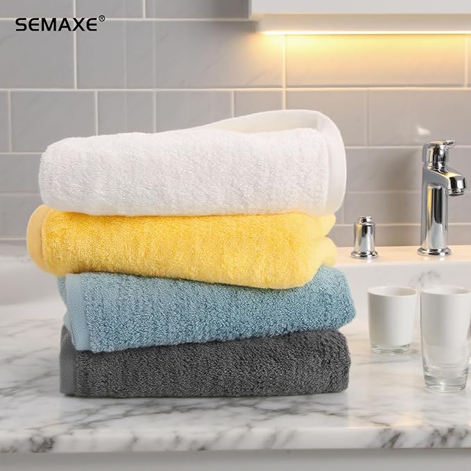 SEMAXE 6-Pack Gray Hand Towels - 27"x16" 100% Cotton Bathroom Towels with Hanging Loops, Oeko-Tex Certified, Soft & Absorbent, Gift-Ready Packaging