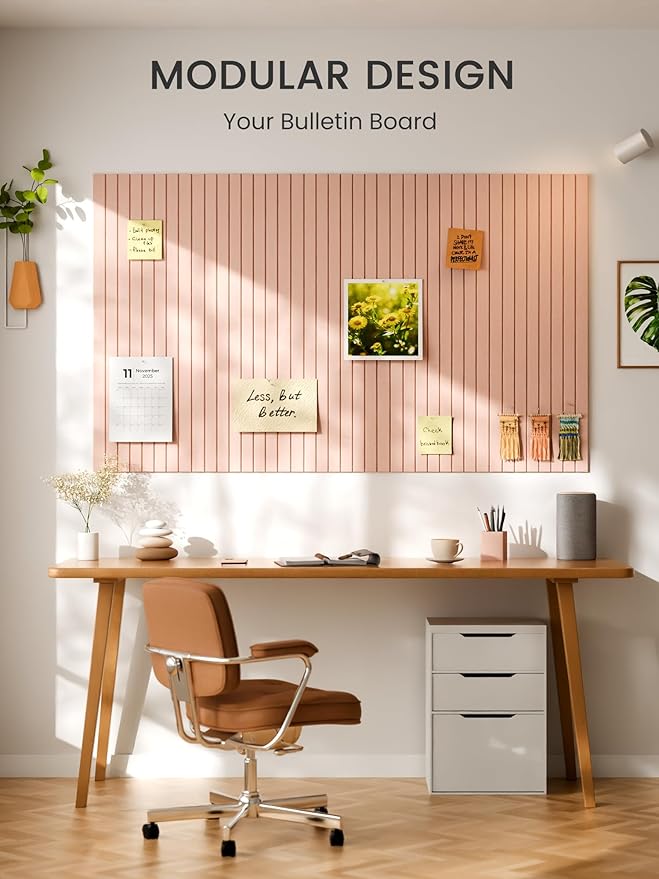 Bumusty Large Cork Board Alternative-36 x24 Felt Bulletin Board Tiles, with 30 Pushpins, 40 Adhesive Tabs, 6-Pack Slat Wall Paneling, Cork Boards for Office Push Pin Board Felt Board-Pink