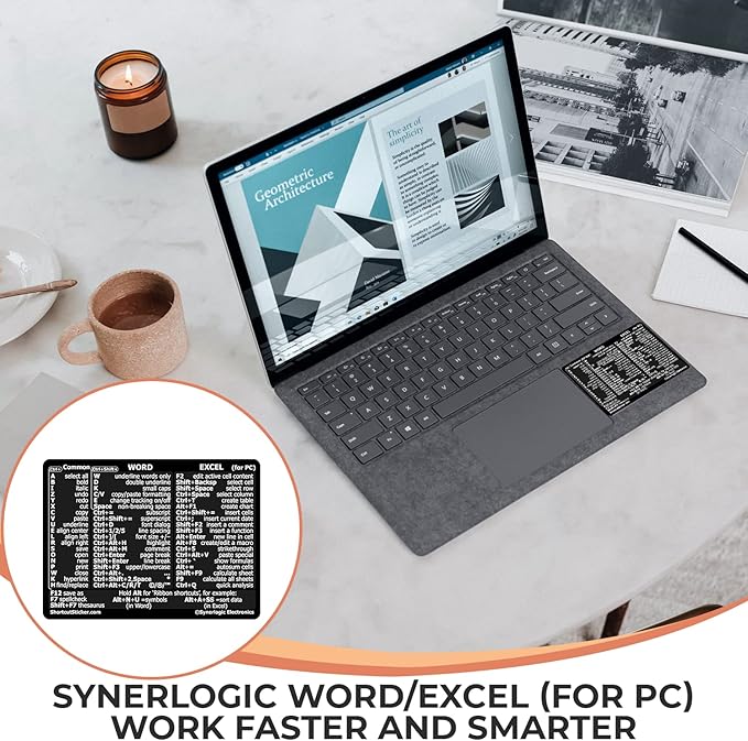 Synerlogic (5pcs) Word/Excel Windows Shortcut Sticker | Reference Guide Keyboard Shortcuts | Work from Home Essentials | Excel Shortcuts Cheat Sheet Laminated Vinyl (Black/Small/5)