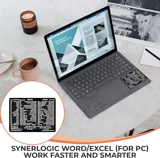 Synerlogic (2pcs) Word/Excel Windows Shortcut Sticker | Reference Guide Keyboard Shortcuts | Work from Home Essentials | Excel Shortcuts Cheat Sheet Laminated Vinyl (Black/Small/2)