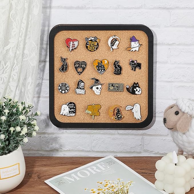 BENECREAT Pin Board Square Cork Board, 0.8inch Thick Bulletin Display Board Wall Mounted Cork Board for Brooch Pin Storage, Office Home Festival Wedding Decor, 7.8x7.8inch