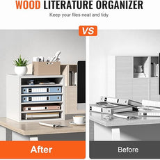 VEVOR Literature Organizers, 5 Compartments Office Mailbox with Adjustable Shelves, Wood Literature Sorter 13.9x12x13 inches for Office, Home, Classroom, Mailrooms Organization, EPA Certified, White