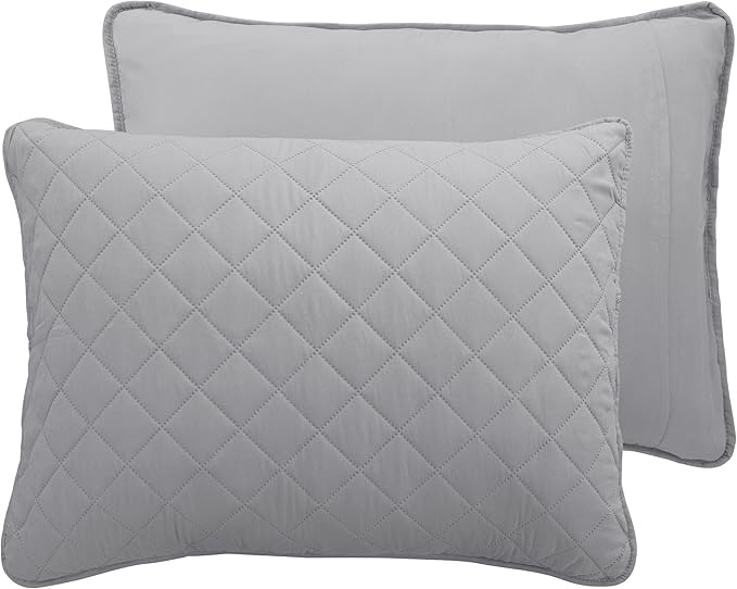Easy-Going Twin Size Reversible Quilt Set with 1 Quilt and 1 Pillow Shams, Soft Bed Quilt Cover, Water Resistant Lightweight Microfiber Bedspread, Stain Resistant, Light Gray/Ivory