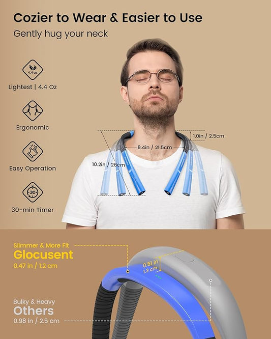 Glocusent Upgraded LED Neck Reading Light, Book Light for Reading in Bed, 30-min Timer, 3 Colors & 3 Brightness Adjustable, Rechargeable & Long Lasting, Perfect for Reading, Knitting