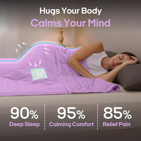 ZonLi Weighted Blanket for Adults (100% Cotton, 60"x80", 20lbs, Queen Size Light Purple) High Breathability Heavy Blanket, Soft Material with Premium Glass Beads, All-Season, Easy Care