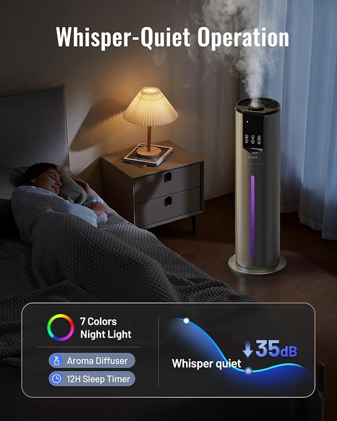 8L Humidifiers for bedroom, Humidifiers large room up to 500 sq ft, Easy to Clean Humidifier with Washable Parts, Ultrasonic Cool Mist Humidifier for Home Plants Baby Nursery Office, Grey