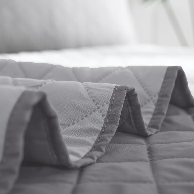 Easy-Going Queen Plus Size Reversible Quilt Set with 1 Quilt and 2 Pillow Shams, Soft Bed Quilt Cover, Water Resistant Lightweight Microfiber Bedspread, Stain Resistant, Gray/Light Gray
