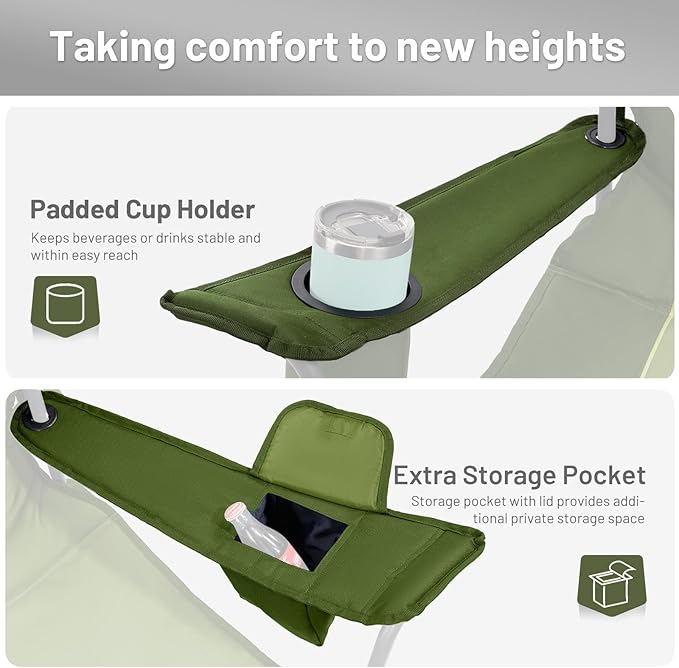 Timber Ridge Oversized Folding Camping Chair for Adults, Support 550 LBS Heavy Duty with Cup Holder Side Pocket for Camping, Lawn, Picnic, Green