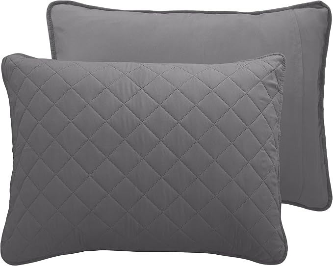 Easy-Going Full/Queen Size Reversible Quilt Set with 1 Quilt and 2 Pillow Shams, Soft Bed Quilt Cover, Lightweight Microfiber Bedspread, Water and Stain Resistant, Gray/Light Gray