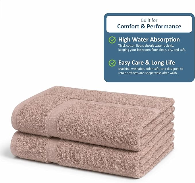 Rajlinen Cotton Bath Mat 2 Pack 23x36-100% Cotton 500 GSM Highly Absorbent Hotel Spa Bathroom Floor Mats, Aesthetic Acron Bath Mat Towels, Machine Washable Shower/Bathtub Rugs