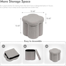 B FSOBEIIALEO Storage Ottoman Cube, Flowers Shaped Ottomans with Storage Foot Stool Footrest for Lving Room, Boucle Ottoman Seat for Dorm Room,Faux Teddy Fur, Grey 12.6