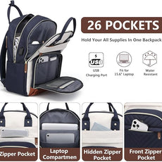 Laptop Backpack for Women Work Bookbag: 17.3 Inch College Backpacks with USB Charger School Book Bag Waterproof Travel Computer Back Pack Anti-Theft Casual Bookbags for Girls Teacher Nurse Navy Blue