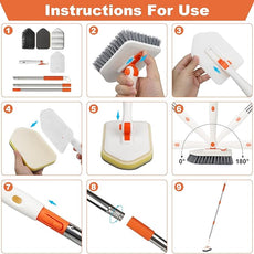 Long Handled Scrub Brush for Shower，3-in-1 Cleaning Brushes with 3 Different Function Cleaning Heads Brush for Shower Cleaning Bathroom Kitchen Walls Tub Tile