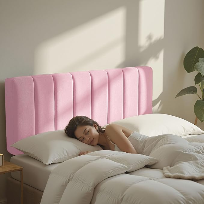 Hearth & Harbor Upholstered Full Headboard - Easy Assemble Channel Stitched Headboard Full Size - Wall Mounted Headboards with 3D Soundproof Wall Panels Peel & Stick Floating Headboards, Pink