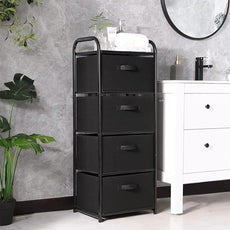 MAX Houser 4 Drawer Fabric Dresser Tall Storage Tower, Dresser Chest with Wood Top, Vertical Nightstand Side Organizer Unit with Metal Frame for Closets Bedroom Nursery Room Hallway(Black)