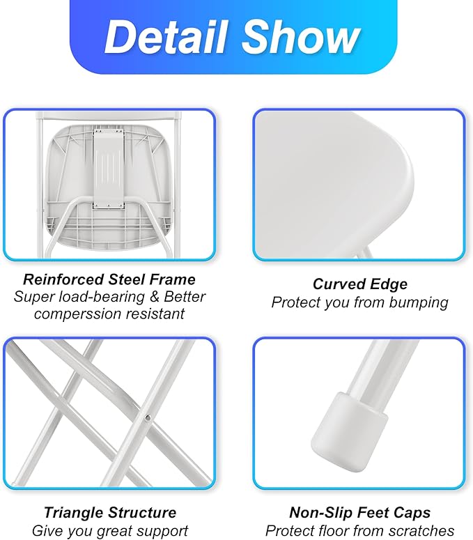 Allpop 10 Pack Plastic Folding Chair, 300lb Capacity, Portable Commercial Chair with Steel Frame for Home Office Wedding Party Indoor Outdoor Events, Stackable, White
