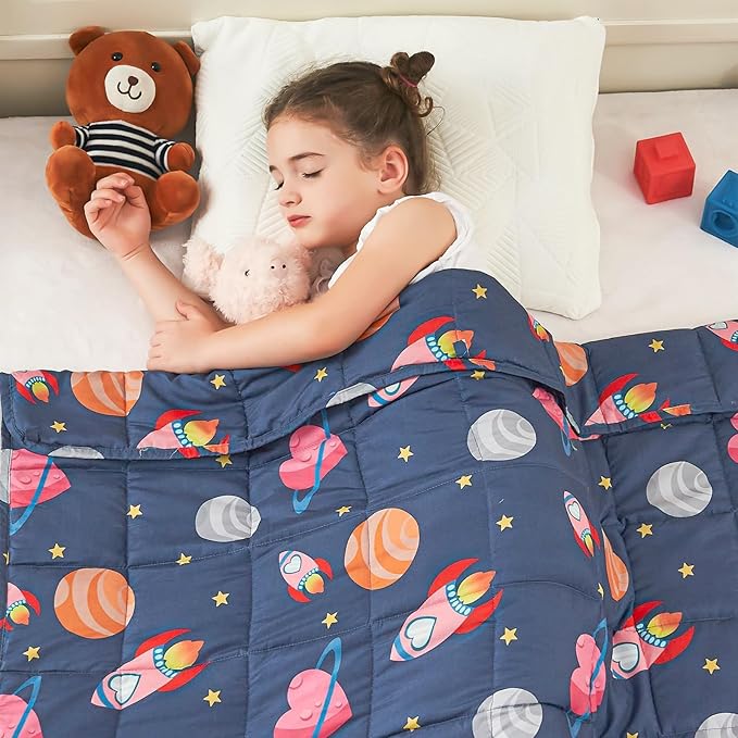 yescool Plane Weighted Blanket 7 Pounds Cooling Weighted Lap Blanket, Space Heavy Blankets, Breathable Weighted Throw Blanket Gift for 60-80lbs, 40"x60"