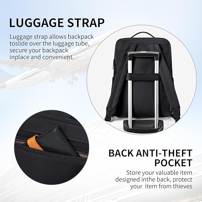 GOLF SUPAGS Stylish Laptop Backpack for Women Airline Approved Perfect for Work College and Travel Multi-Functional Casual Daypack Fits 15.6 Inch Notebook (Black)