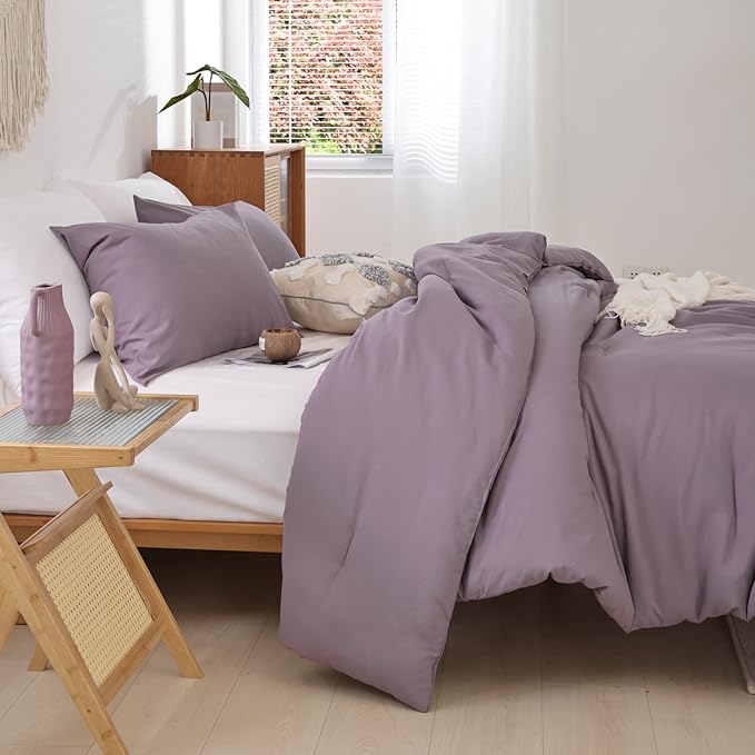 ROSGONIA California King Comforter Set Dusty Purple, 3pcs (1 Boho Cal King Comforter & 2 Pillowcases) All Season Bedding Bedspread Blanket Quilt