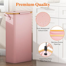Lifewit 65L Slim Laundry Hamper with Lid, Narrow Laundry Basket with Removable Bag & Bamboo Handles, Fodable Thin Dirty Clothes Hamper for Laundry Collapsible Bin for Bathroom Bedroom Dorm, Pink