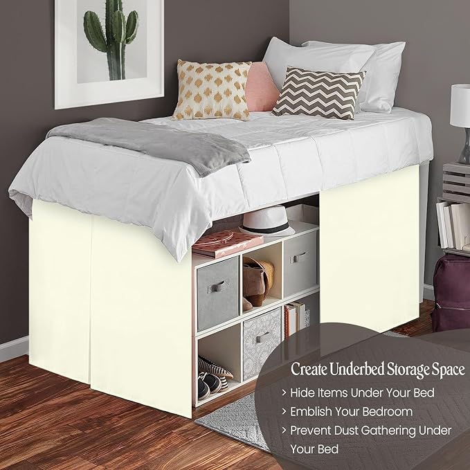 600TC -Dorm Bed Skirt - Split Corner Tailored Dorm Sized Bed Skirt - Dorm Room Essentials - Dorm Bed Skirt 100% Egyptian Cotton - Dorm Décor Bed Skirt Twin XL - 50" Drop (Ivory, Solid)