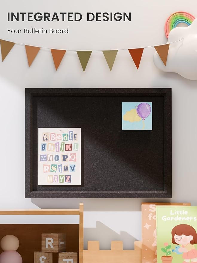 Felt Cork Board Alternative, Felt Bulletin Board 16" x 12" Black Frame with 8 Adhesive Tabs, Pin Board for Home Office, Classroom, Entryway, Kitchen Wall Decor—Black