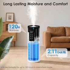 Humidifiers for Large Room 550 ft² - GloryAir 8L Cool Mist Humidifier for Bedroom Home Plants Baby, Top Fill, 120H Runtime, 4 Mist Spray Levels, 7-Color Light, 35dB Quiet Humidifier